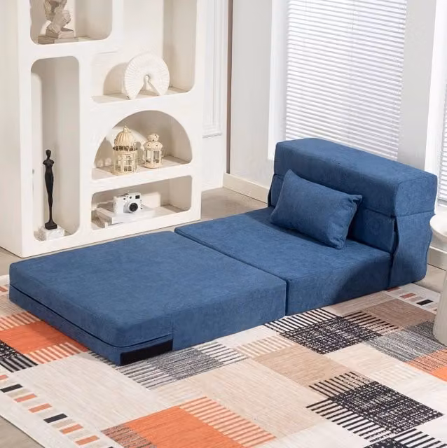 Poltrona letto pieghevole ULEVR 3 in 1, 80x80x64 cm, divano da pavimento, chaise longue e materasso blu