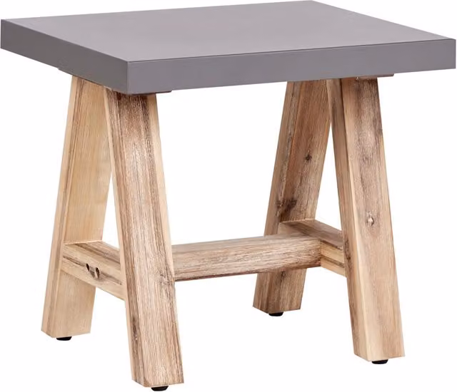 Sgabello da giardino Beliani in cemento grigio con gambe in legno di acacia stile industriale