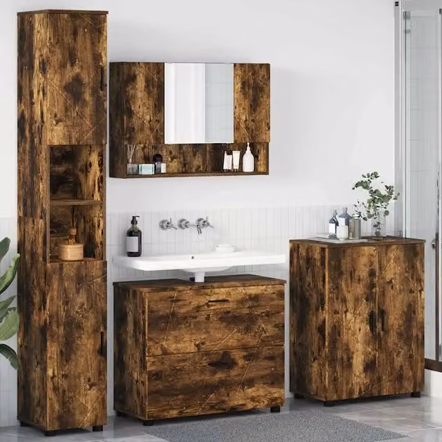 Set di mobili per il bagno 4 pz Rovere fumé 35 x 30 x 192 cm 3393088