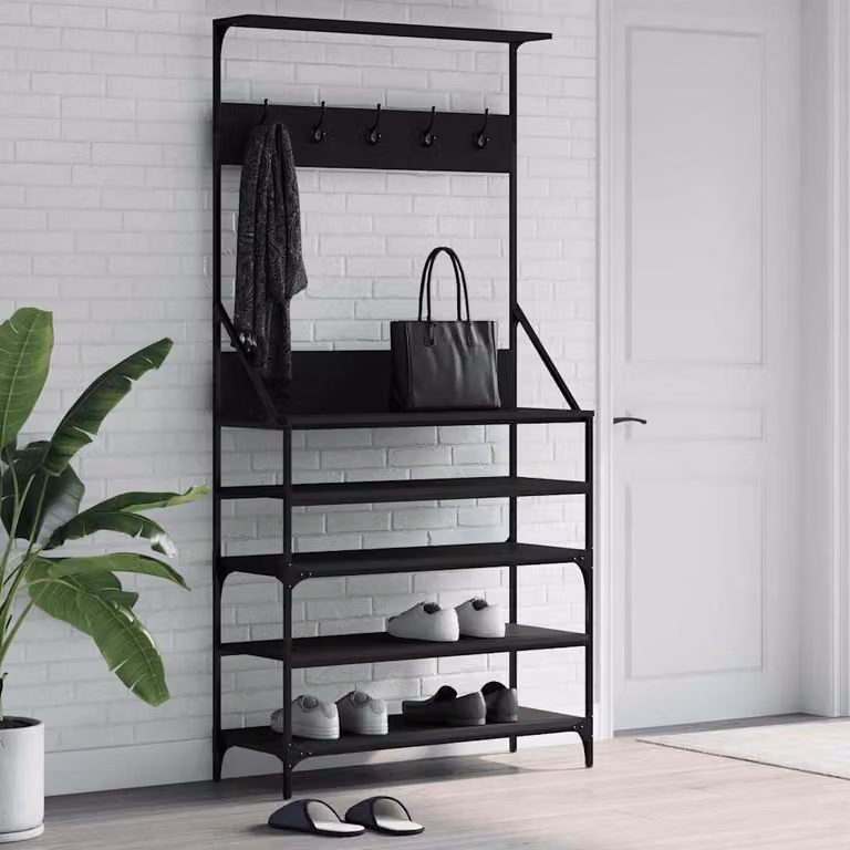 vidaXL Appendiabiti con Porta Scarpe e Panchina Nero L: 90 cm, P: 34 cm, H: 184 cm