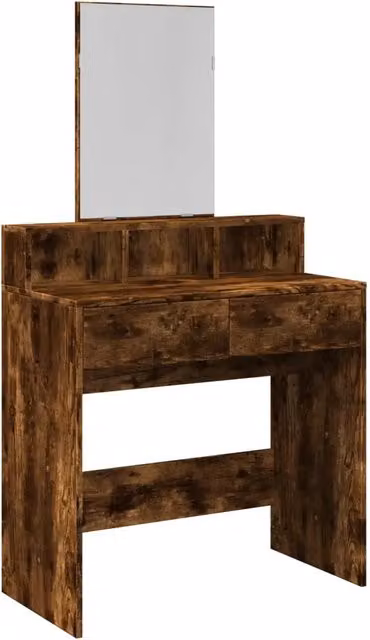Toeletta moderna con specchio in legno Rovere Fumo, L: 80 cm, P: 41 cm, H: 144,5 cm – 1