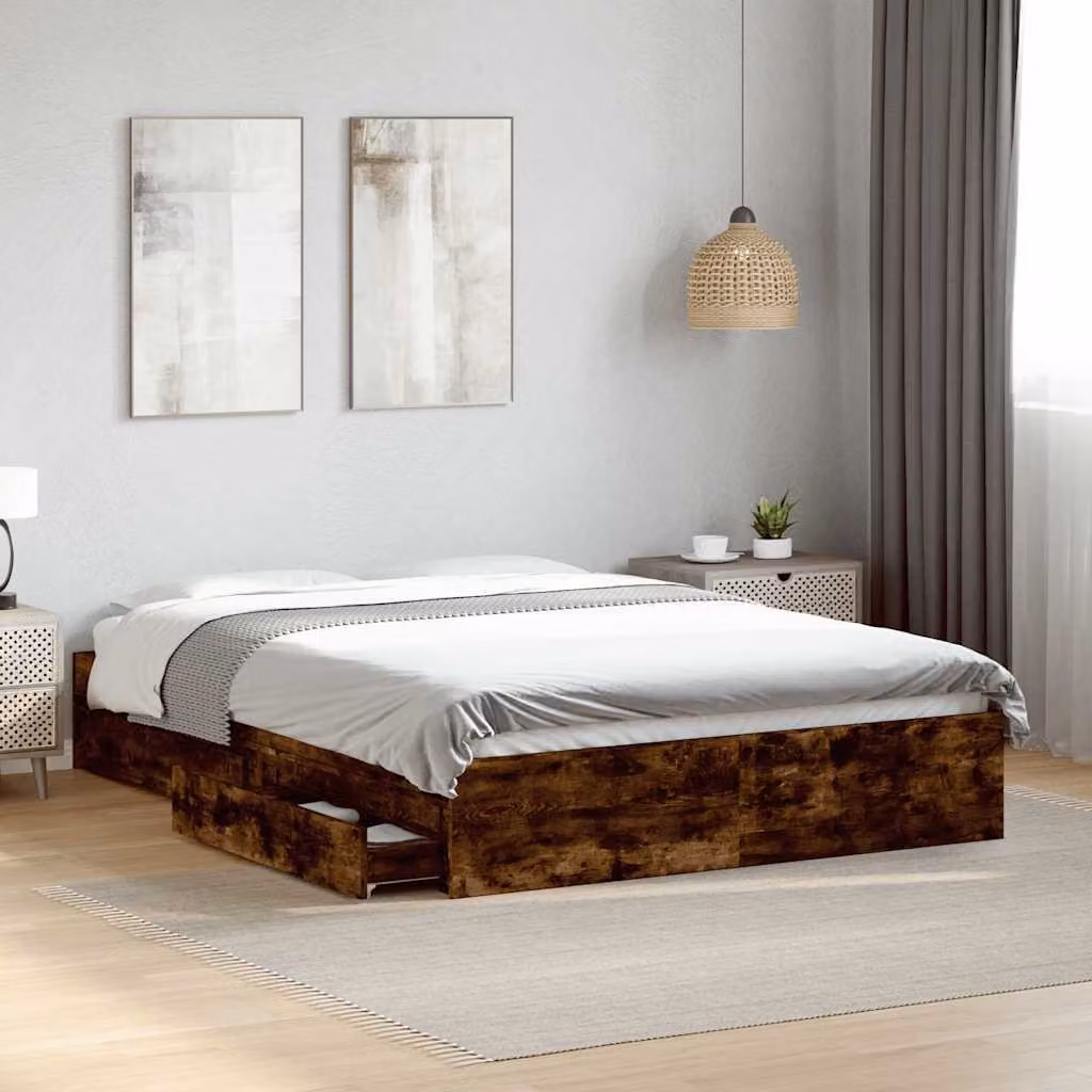 vidaXL Giroletto con Cassetti in Legno Multistrato e MDF, Colore Marrone, L/P/H: 138 x 193 x 28 cm