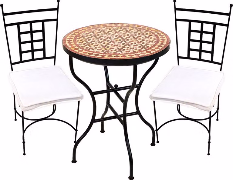 Set da 3 Albaicín Beige Bordeaux 60cm Athens | Tavolo in mosaico mediterraneo con 2 sedie | Set da balcone e giardino fatto a mano | Mobili in mosaico marocchino in ferro battuto