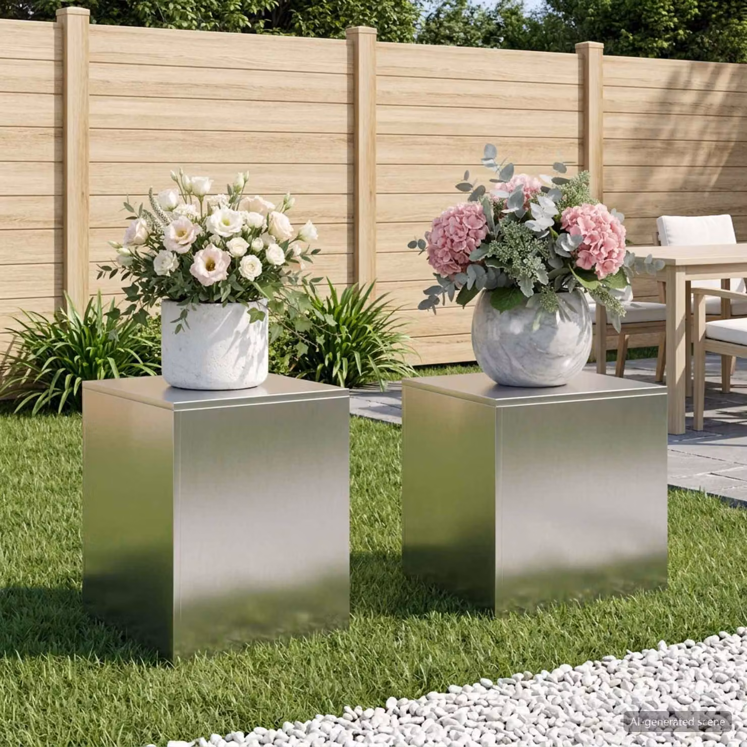 Set di 2 supporti per piante vidaXL in metallo argento lucido L/P/H: 40 x 40 x 40 cm
