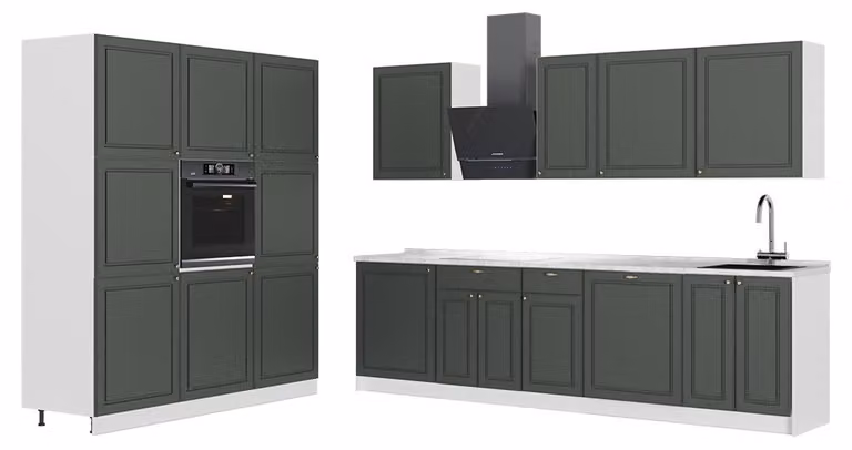 Cucina componibile Vicco Fame-Line Verde-oro rustico/Bianco 460 cm, PL Marmo, Model 63827