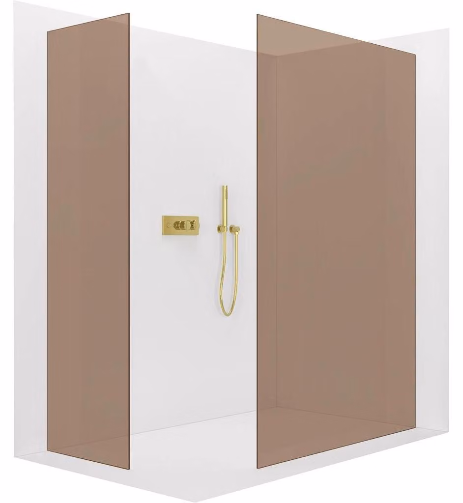 CERANO - Box doccia Walk-in Crystal T L/P - 8 mm - sistema senza montanti - vetro dorato e bronzo - 140x90x200 cm