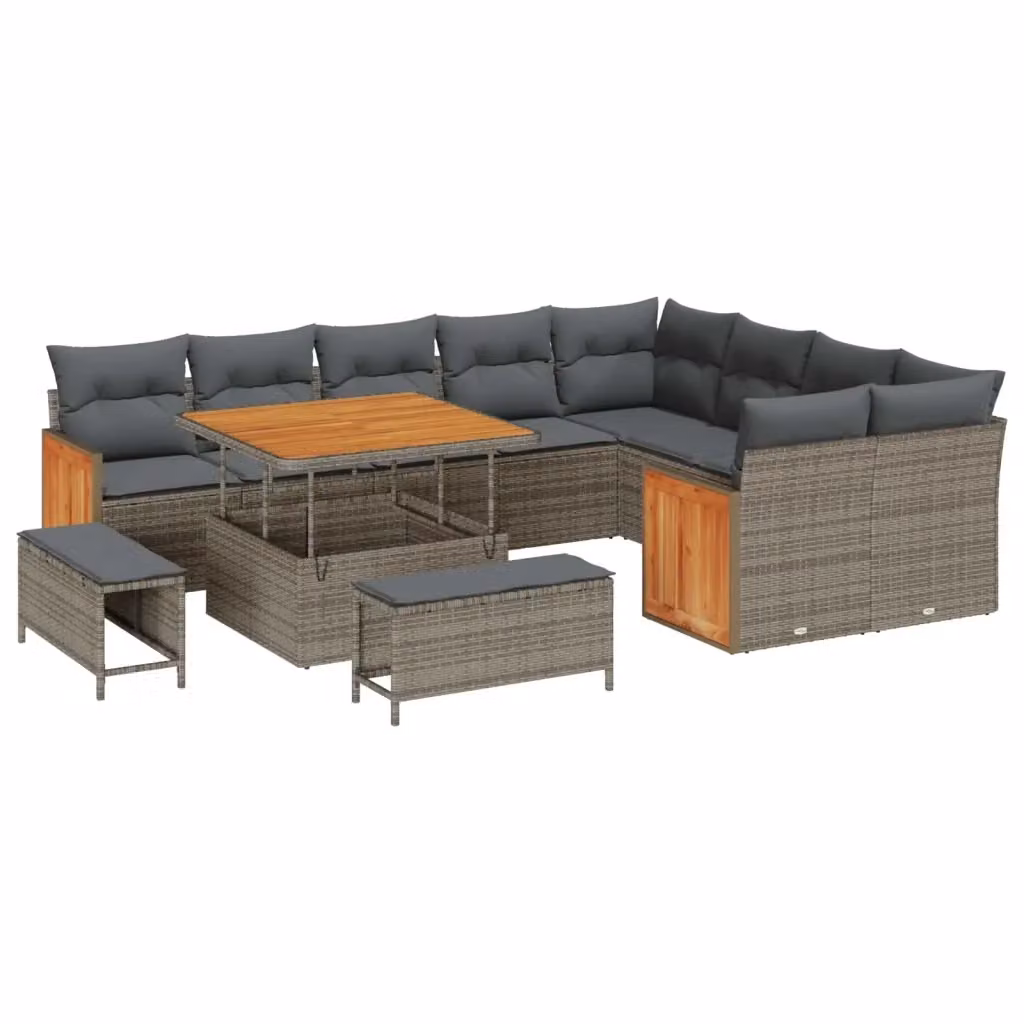 Set Divano da Giardino vidaXL 12 Posti Grigio con Cuscini e Tavolino – 2