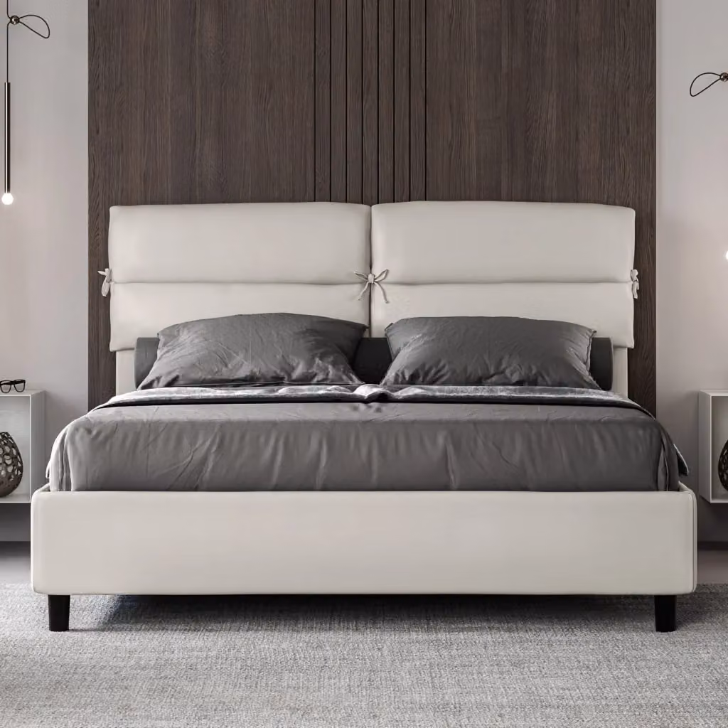 Letto Matrimoniale Nandy Giordanoshop con Contenitore e Alzata, Imbottito in Similpelle Bianco, L: 160 cm, P: 210 cm, H: 110 cm – 2