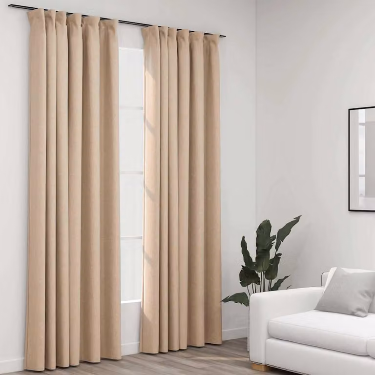 Set di 2 tende oscuranti vidaXL con effetto lino e ganci, colore beige, L: 140 cm, H: 245 cm