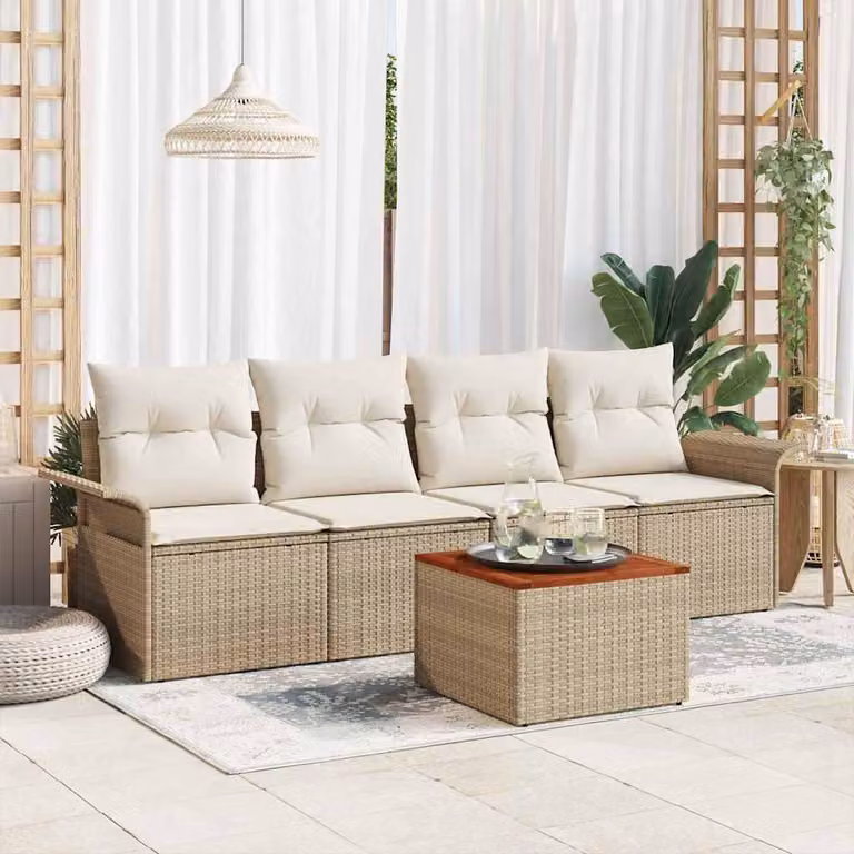 Maison Exclusive - Set Divano da Giardino con cuscino 5 pcs Beige polyrattan