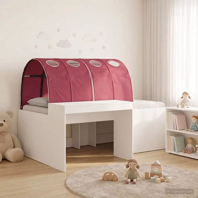 Letto con Tunnel 3 pz Bianco e Rosso Legno ingegnerizzato 3423657