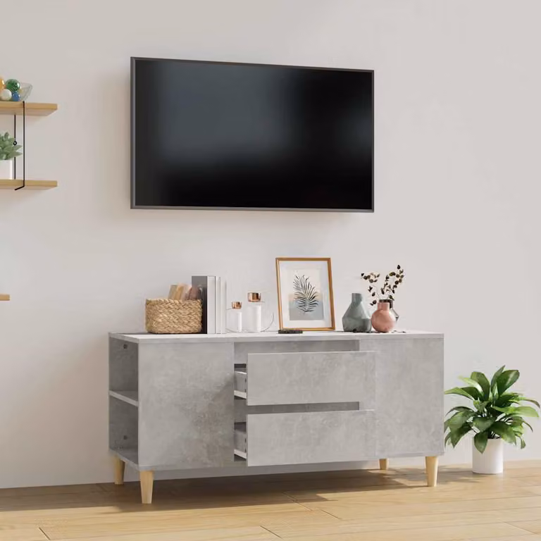 Mobile per TV vidaXL in stile scandinavo, Grigio Cemento, L 102 cm x P 44,5 cm x H 50 cm