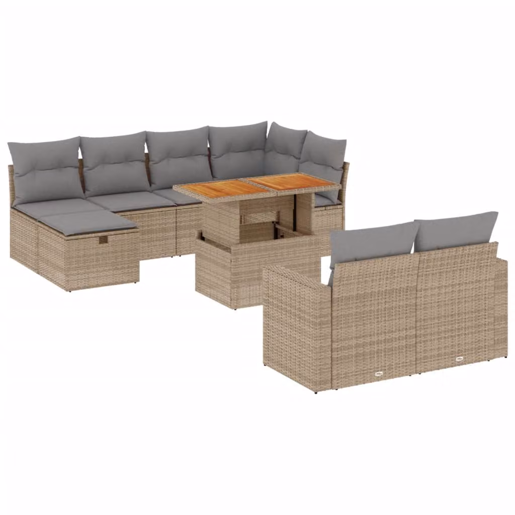 Set Divani da Giardino 11 pz con Cuscini Beige in Polyrattan
