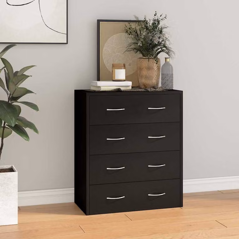 Credenza con 4 Cassetti vidaXL Nera con Finitura Opaca L: 60 cm, P: 30,5 cm, H: 71 cm