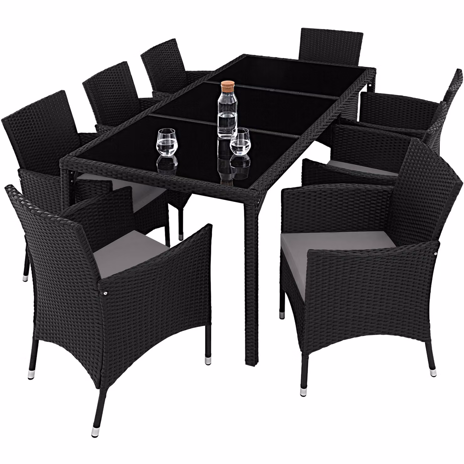 Set da giardino moderno TecTake in polyrattan e vetro, 8+1 posti, nero/grigio