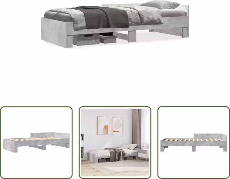 The Living Store Struttura per letto in cemento grigio 100x200 cm Materiale a base di legno