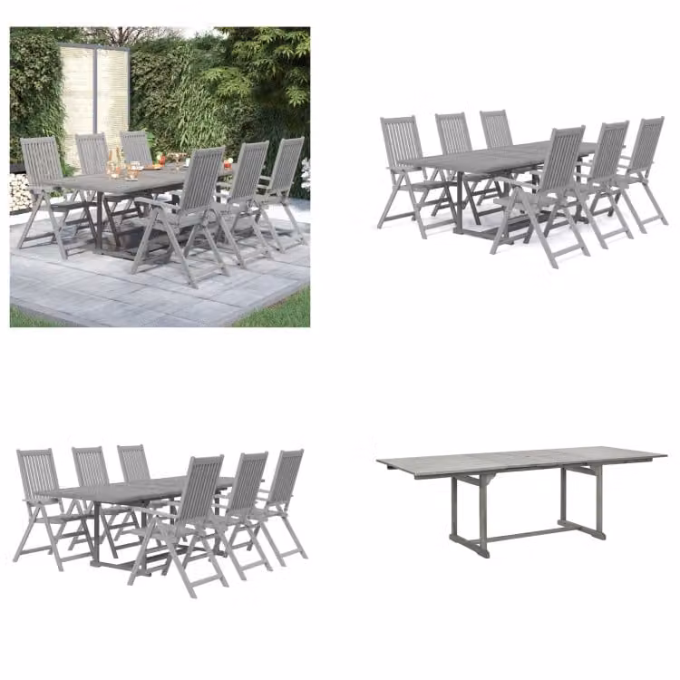 vidaXL Set da pranzo da giardino 7 pezzi in legno massiccio di acacia - Set da pranzo da giardino - Set da pranzo in legno - Set da pranzo in legno massiccio