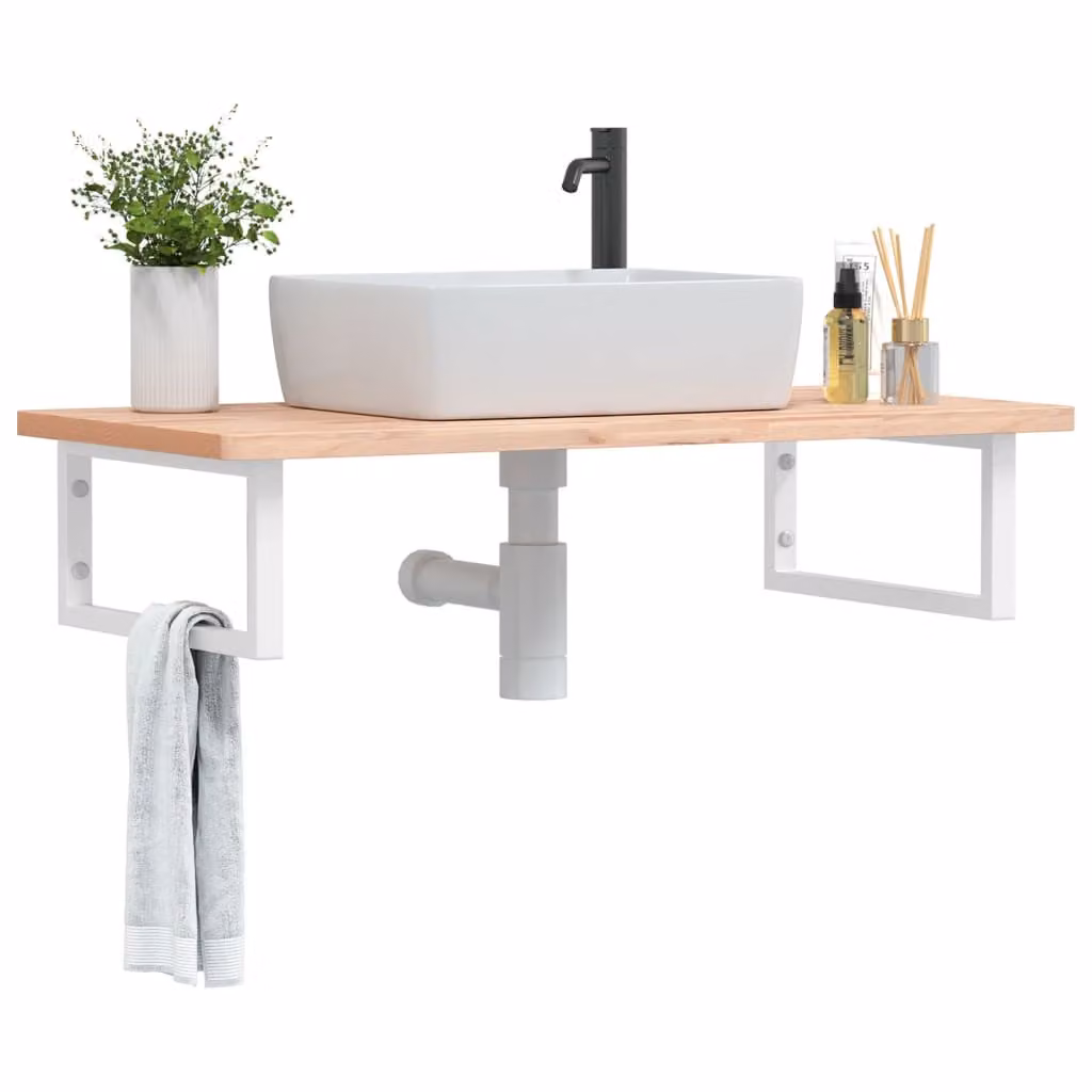 vidaXL Ripiano a Parete per Lavabo in Acciaio e Faggio Moderno, Bianco e Marrone