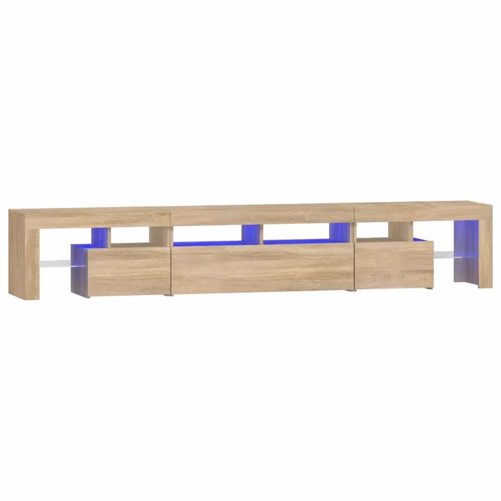 Mobile Porta TV Moderno vidaXL in Rovere con Luci LED Integrate, Marrone, L: 230 cm, P: 36,5 cm, H: 40 cm – 2