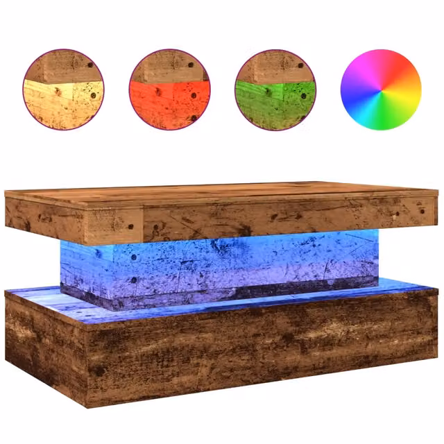 Tavolino da salotto | Tavolino da caff¨¨ | Tavolino da Soggiorno con Luci LED Legno Antico 90x50x40 cm