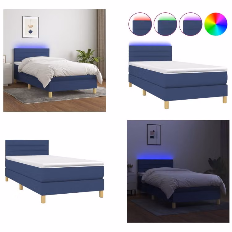 vidaXL Letto a molle con materasso e tessuto LED blu 90x200 cm - Letto a molle - Boxspringbetten - Bett - Schlafzimmermöbel