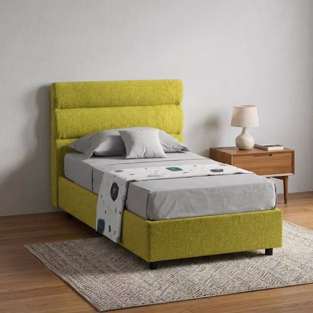 Letto Singolo Brendola DMORA con Materasso Incluso, Design Moderno in Metallo e Tessuto, Verde e Nero, L/P/H: 80 x 190 x 97 cm