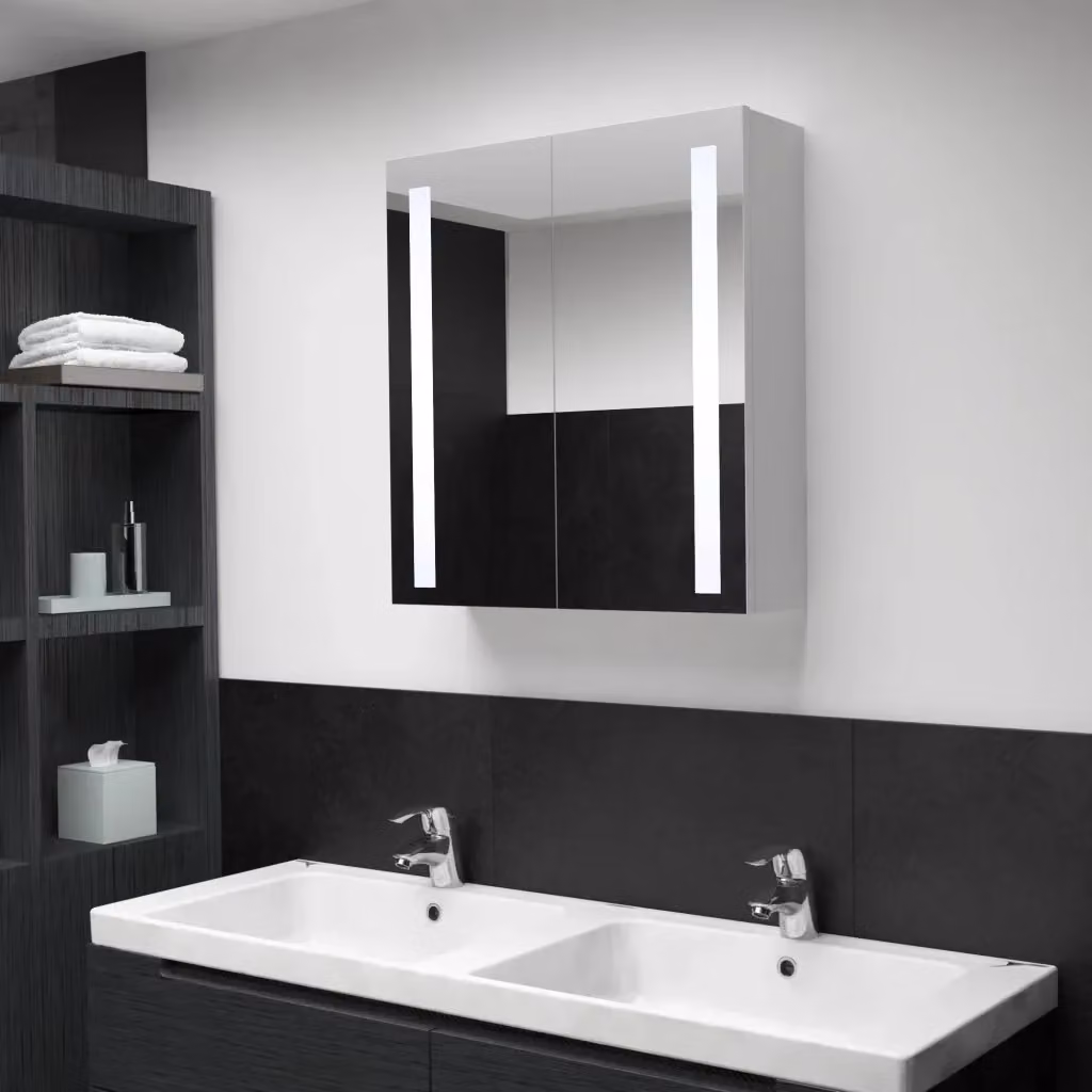 Armadietto da bagno moderno con specchio e illuminazione LED Design In, bianco e argento, L: 60 cm, P: 14 cm, H: 62 cm – 2