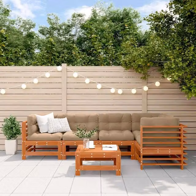 Set Lounge da Giardino Moderno vidaXL in Legno di Pino Marrone Cerato con Cuscini, 6 Pezzi