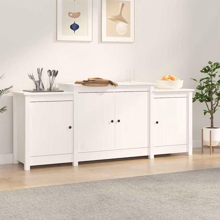 Credenza vidaXL in legno massello di pino bianco stile rustico L: 164 cm, P: 37 cm, H: 68 cm