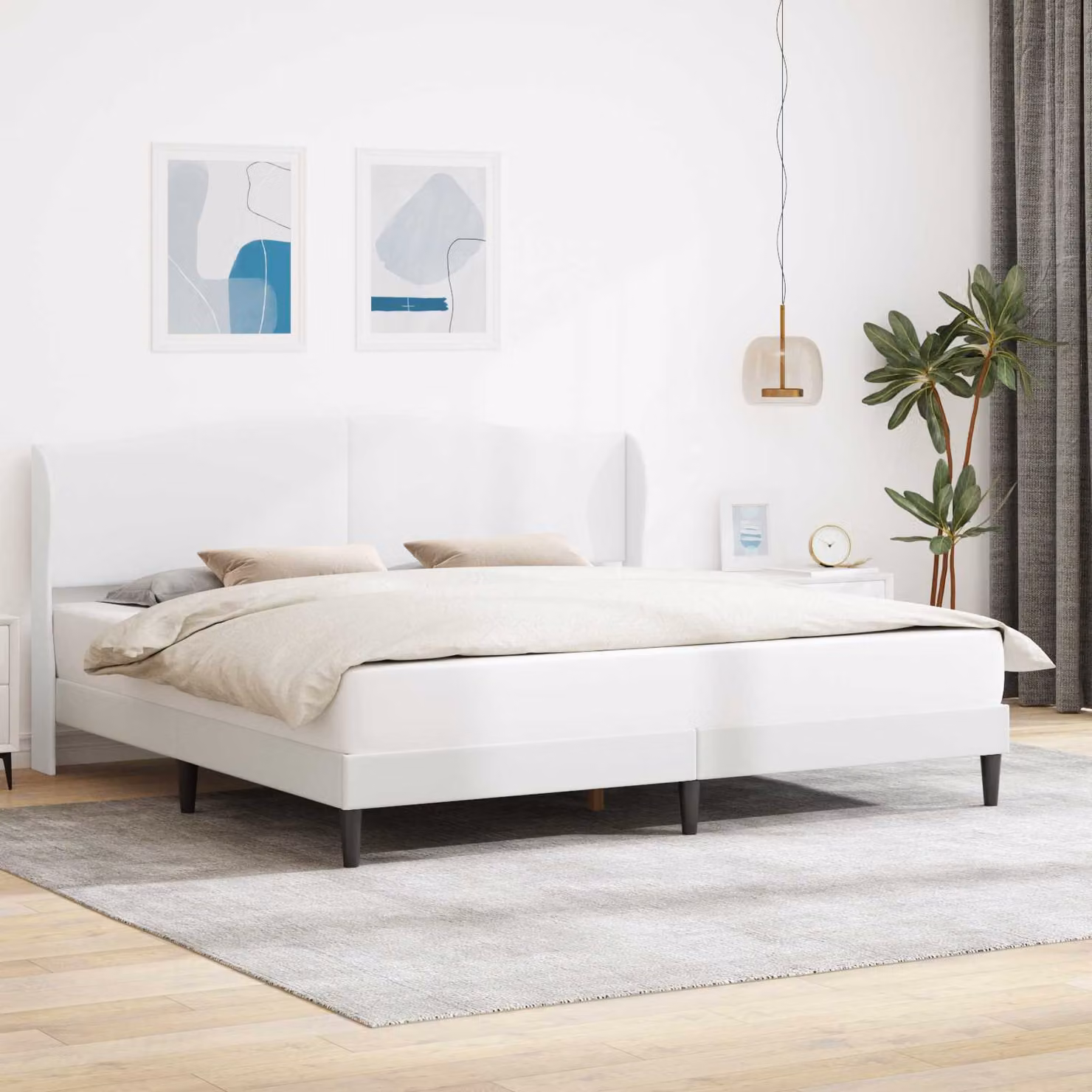 Struttura del letto con testiera vidaXL in similpelle bianco, dimensioni 200 x 200 cm