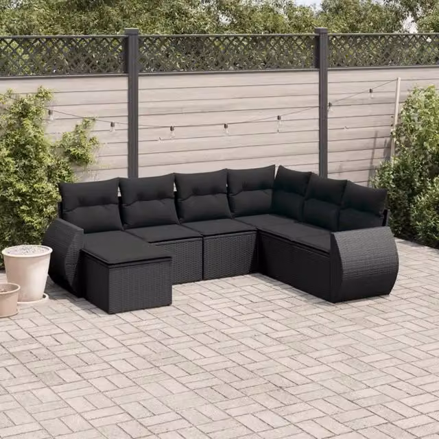 Set Divani da Giardino con Cuscini 7pz Nero Polyrattan 3254032