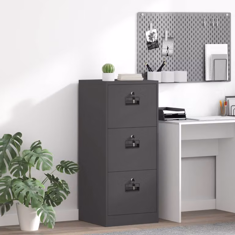 Armadio per file vidaXL in metallo nero con cassetti e serratura, stile industriale, L/P/H: 45,5 x 42 x 106,5 cm