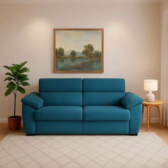 Divano Letto 2 Posti Seui DMORA in Tessuto Azzurro con Rivestimenti Sfoderabili e Struttura in Legno Made in Italy L: 185 cm, P: 95 cm, H: 45 cm