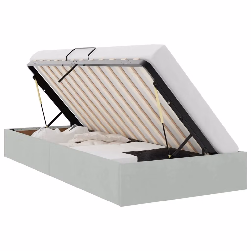 Letto ottomano moderno vidaXL in velluto grigio con contenitore a sollevamento L/P/H: 194 x 90 x 140 cm – 2