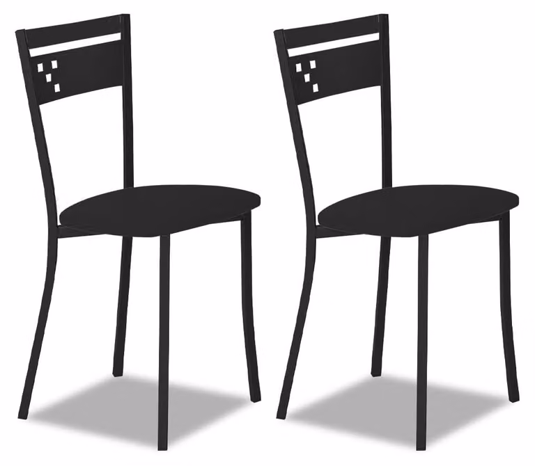 Set di 2 sedie da cucina, rivestite in ecopelle, colore nero, struttura in metallo, dimensioni 39x46x84x42 cm