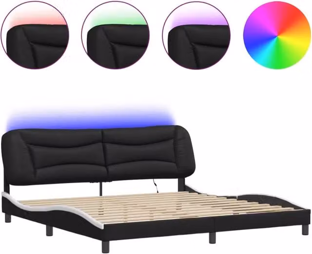 Letto matrimoniale | Letto per adulti | Giroletto con LED senza Materasso Hvar Nero e Bianco 200x200 cm