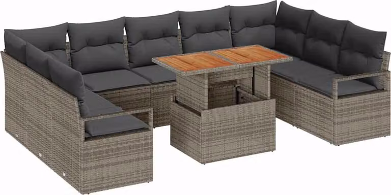 Set Divano da Giardino 10 pcs Grigio Poly Rattan