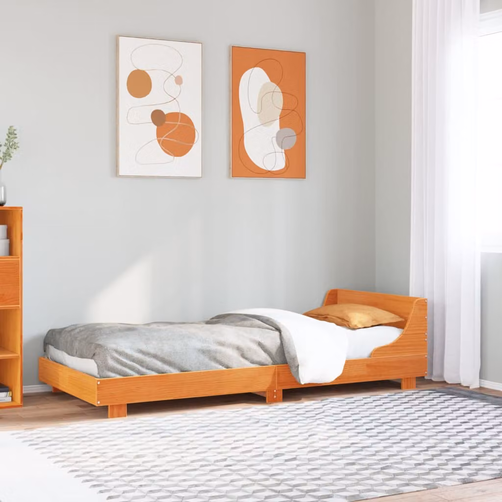 Letto in legno di pino massello vidaXL Marrone Cera L: 75 cm, P: 193,5 cm, H: 78,5 cm