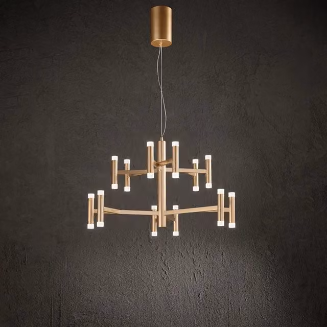 Lampadario Contemporaneo Candles Metallo Oro Spazzolato Acrilico Led 68W 3000K