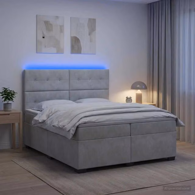 Letto box spring con materasso ibrido vidaXL in tessuto grigio e bianco L/P: 200 x 200 cm