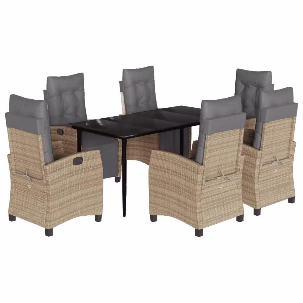 Set da pranzo da giardino VIDAXL in polyrattan con tavolo in vetro e 7 pezzi, colori nero, beige e grigio – 2