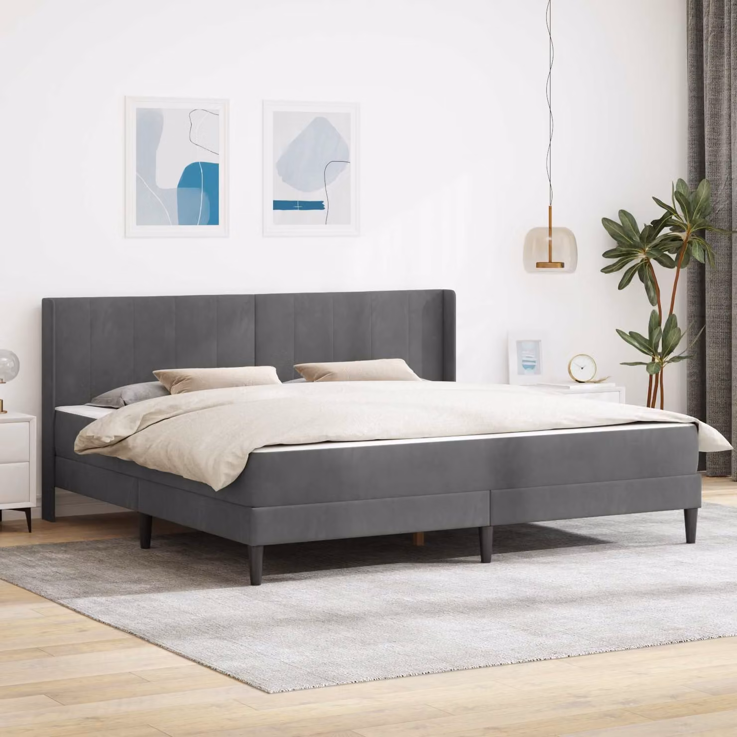 Struttura letto con materasso vidaXL in velluto grigio, stile moderno, L/P/H: 200 x 200 x 96 cm