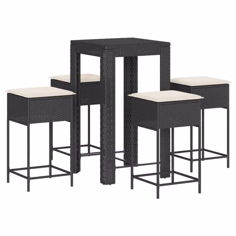 set bar da giardino 5 pezzi con cuscini in polirattan nero