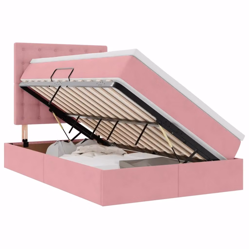 Letto con contenitore vidaXL in velluto rosa con illuminazione LED e porta USB, L/P/H: 120 x 200 x 204 cm – 2