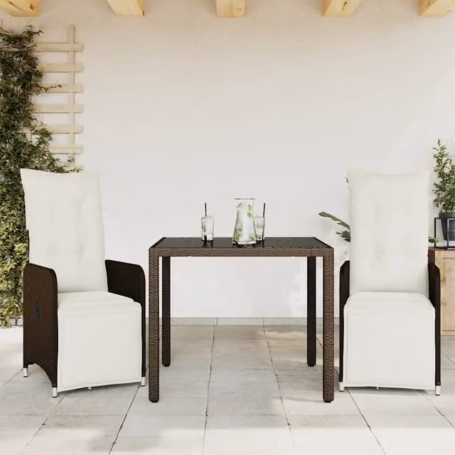 Set Bistrò da Giardino 3 pz con Cuscini in Polyrattan Marrone 3277187