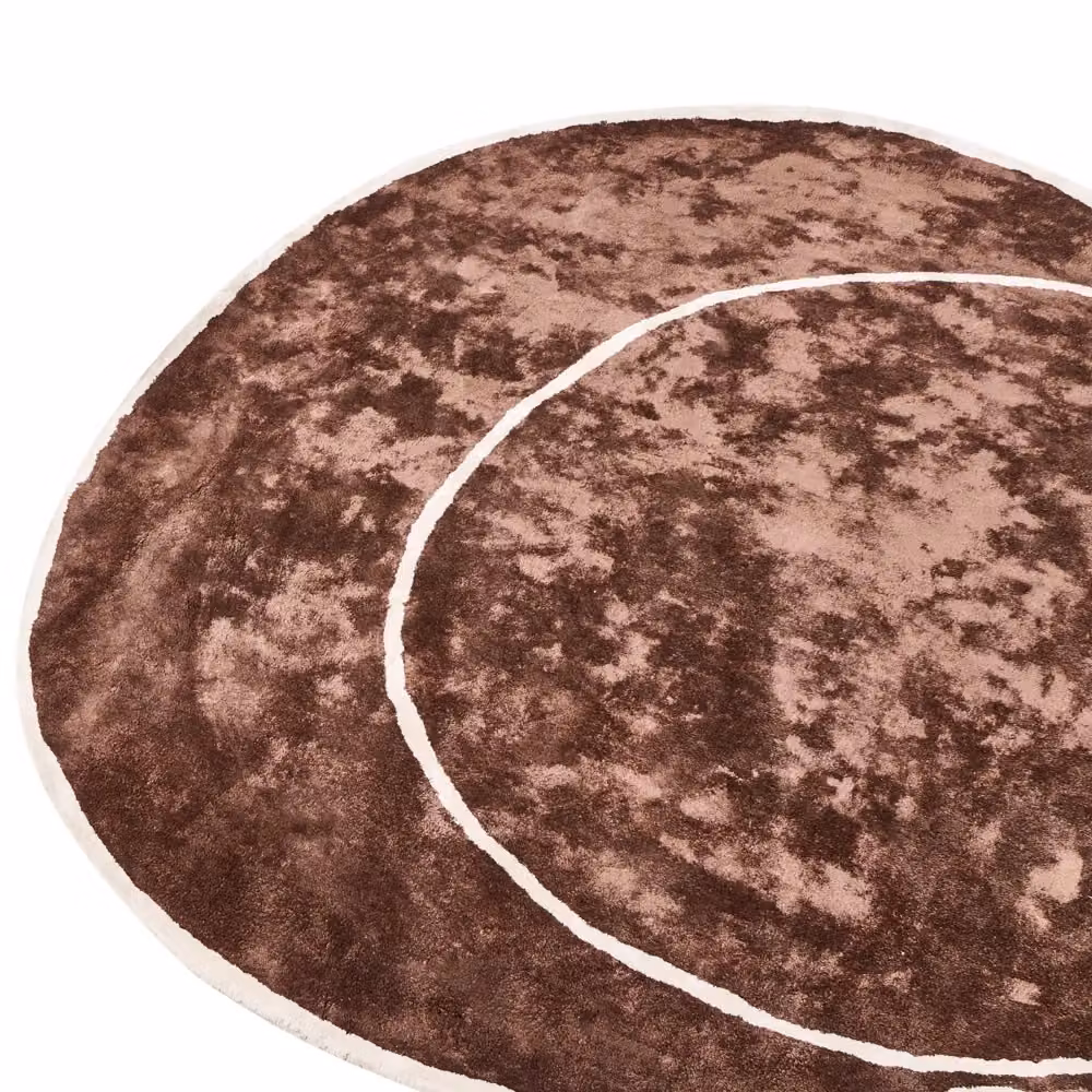 Tappeto rotondo Beliani in lana e viscosa con motivo geometrico, marrone e marrone chiaro, stile moderno e glamour, Diametro: 200 cm – 2