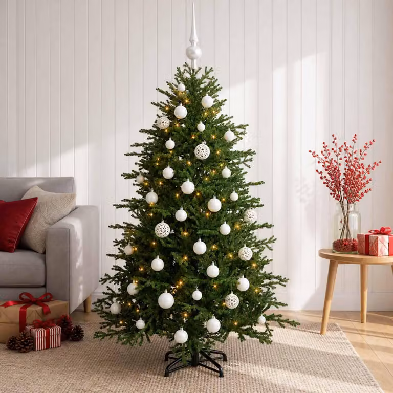Albero di Natale artificiale con decorazioni natalizie, altezza 150 cm, 150 luci LED