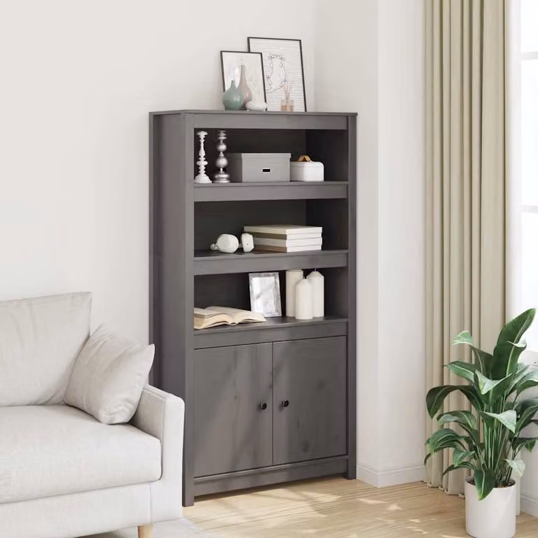 Credenza vidaXL in legno massello di pino grigio L: 80 cm, P: 35 cm, H: 154 cm