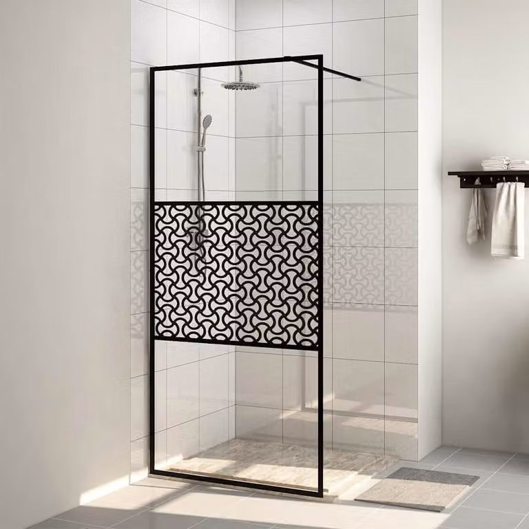 Parete per Doccia Walk-in vidaXL in Vetro Trasparente ESG, Colore Nero, L: 80 cm, H: 195 cm
