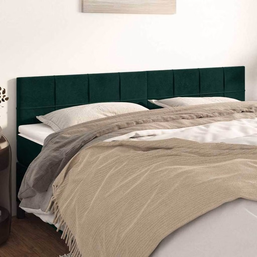 Testiera per letto vidaXL in velluto verde scuro con struttura in legno e MDF, L: 180 cm, P: 5 cm, H: 78-88 cm
